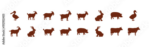 Group of icons illustrating farm animals