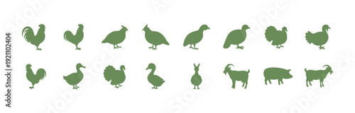 A set of icons depicting various farm animals