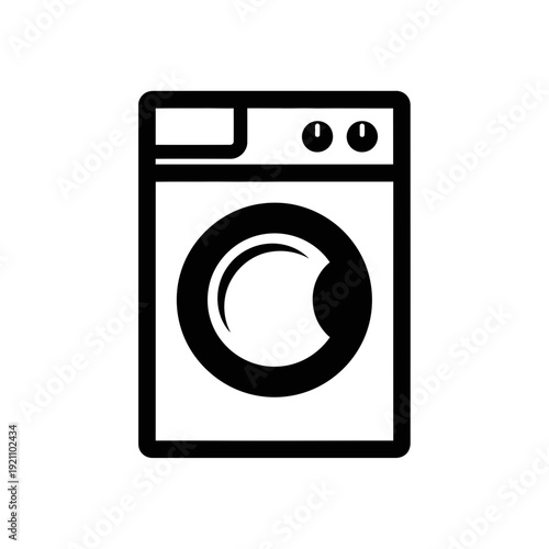 Simple black icon of a front-loading washing machine, symbolizing laundry, cleaning clothes, and home appliances.
