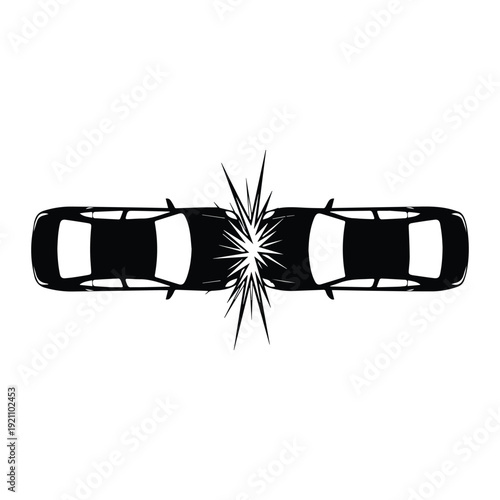 Car Collision Top View icon Silhouette vector black on a white background