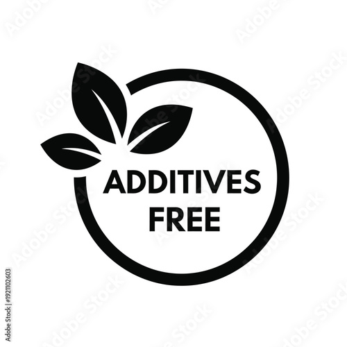 Vector illustration icon black and white additives free label with leaves