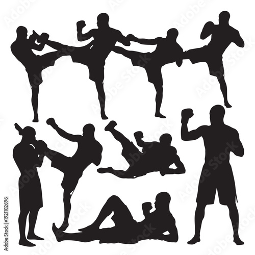 Black Mixed Martial Arts (MMA) Silhouette Vector, High Quality Illustration on White Background