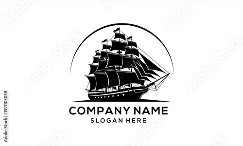 Vintage Sailing Ship Logo Design with Majestic Tall Ship Silhouette.