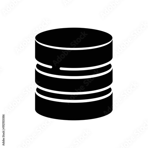 Minimalist Database and Data Storage Icon: Clean Flat Black Vector Illustration for Information Management and Digital Archives.