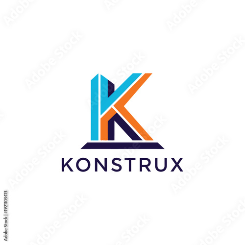 Geometric building monogram logo featuring a skyscraper silhouette and letter K for real estate developer branding KONSTRUX
