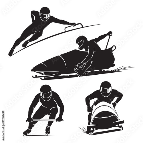 Black Bobsleigh Silhouette Vector, High Quality Illustration on White Background