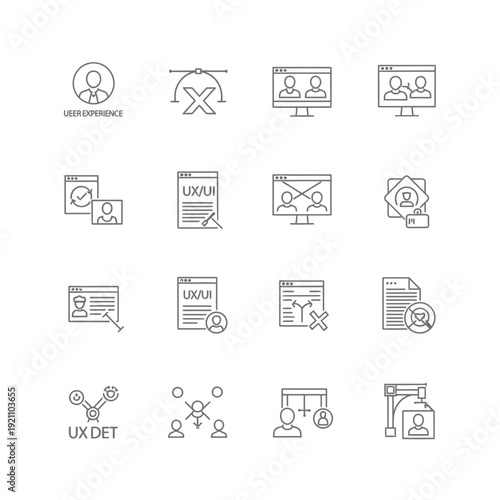 Modern Thin Line UX and UI Design Icon Set for User Experience Research, Prototyping, and App Development