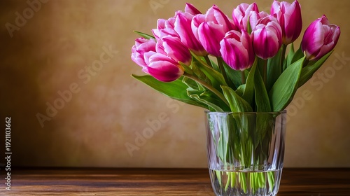 Wallpaper Mural Pink tulips in glass vase on wooden table flowers Torontodigital.ca