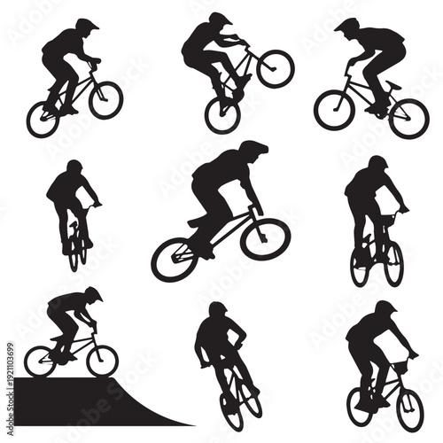 Black BMX Racing Silhouette Vector, High Quality Illustration on White Background