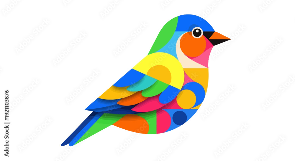 Obraz premium Colorful bird illustration with vibrant feathers and abstract shapes in a side profile view