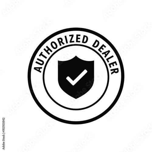 Vector illustration icon black and white authorized dealer emblem with shield icon