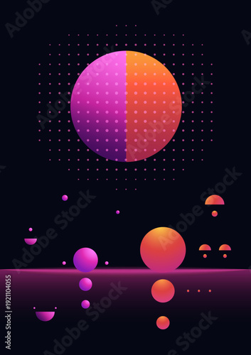 Abstract planet infographics, gradient shapes on a black background. Esoteric symbols, imitation planets.