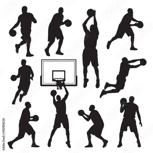 Black Basketball Silhouette Vector, High Quality Illustration on White Background