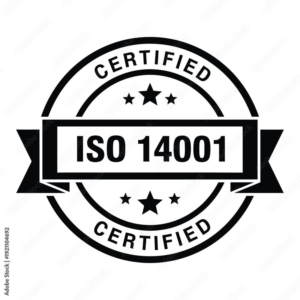 Obraz premium Vector illustration icon iso 14001 certified badge with stars and ribbon