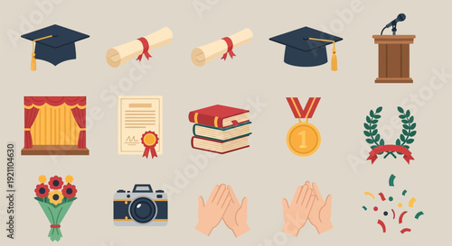 Graduation Icons Education Symbols and Awards.