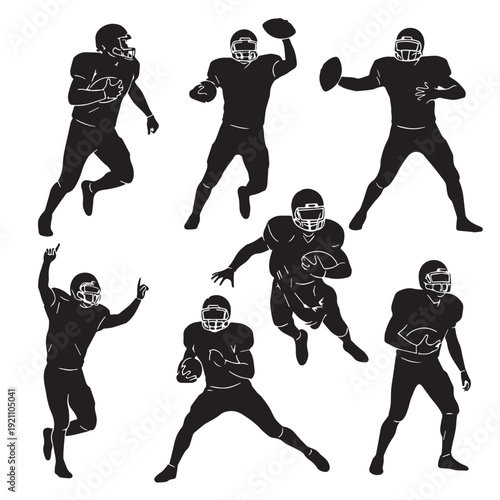 Black American Football  Silhouette Vector, High Quality Illustration on White Background