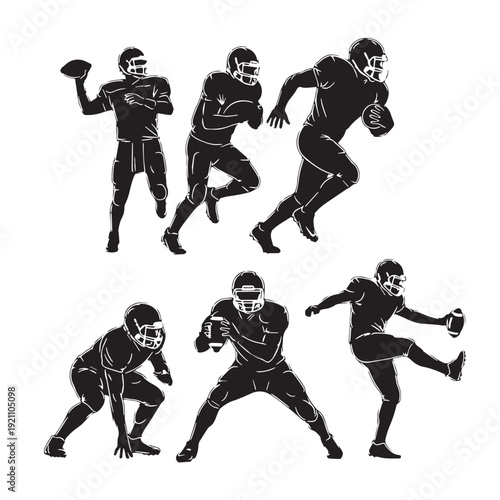 Black American Football  Silhouette Vector, High Quality Illustration on White Background