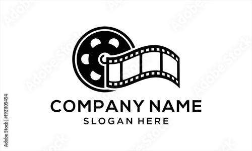 Classic film reel and strip logo design for company branding.