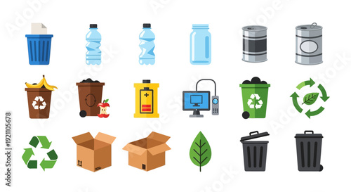 Recycling Symbols and Waste Management Icons Set.