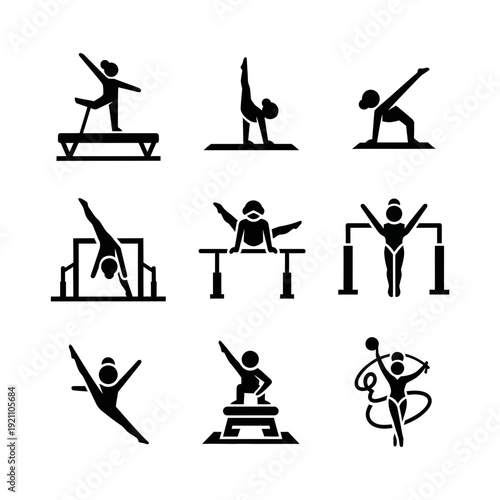Gymnastics and Artistic Sport Icons: Athletes Performing Various Routines