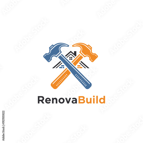 Professional crossed tools emblem logo for home renovation contractors and interior remodeling services RenovaBuild