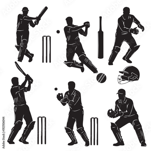Black Cricket Silhouette Vector, High Quality Illustration on White Background