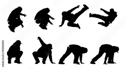 breakdancing silhouettes performing dynamic hip hop and street dance moves embodying urban culture energy and youth.