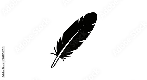 Black Feather Silhouette Isolated on White.