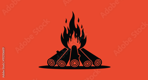 Campfire with Logs and Flames Illustration.