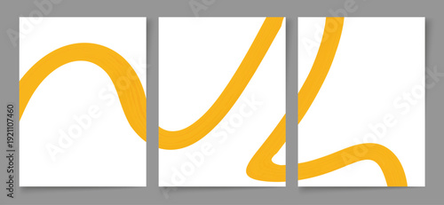 Abstract vector illustration featuring a bold, flowing, textured mustard yellow curved line element distributed across three vertical panels.