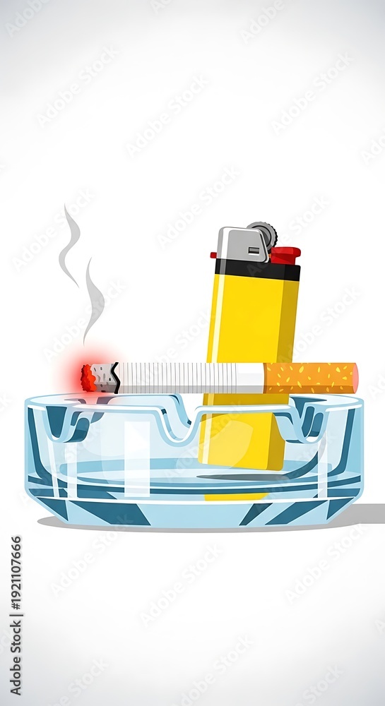 Fototapeta premium Cigarette and lighter in ashtray closeup.