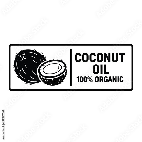 Vector illustration icon coconut oil label with organic coconuts and text