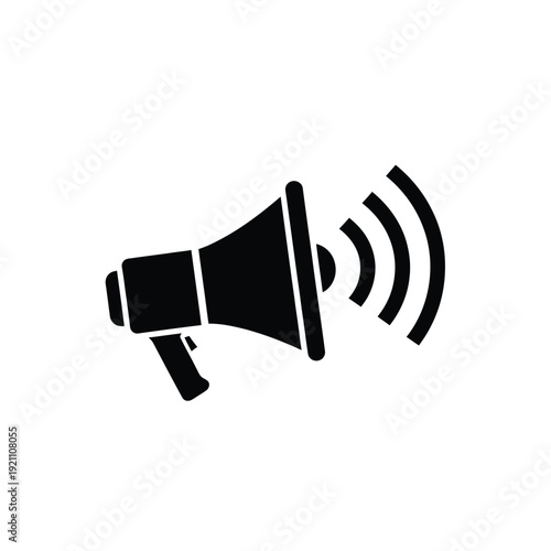 Vector illustration icon black megaphone icon with sound waves on, loudspeaker symbol
