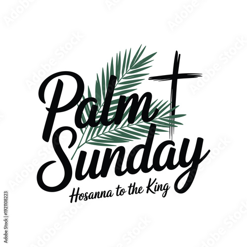 Palm Sunday Religious Celebration Graphic with Cross and Palm Branch Silhouette