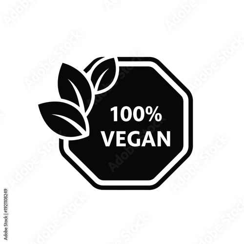 Vector illustration icon black vegan label icon with leaves