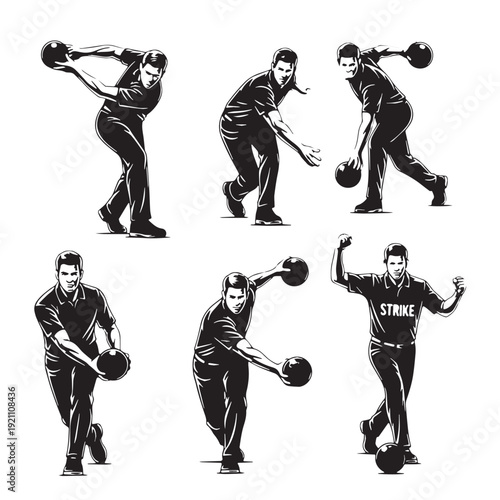 Black Bowling Silhouette Vector, High Quality Illustration on White Background