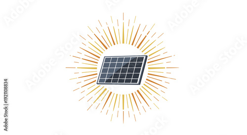 Photovoltaic module generating power surrounded by a golden sun symbol, Generative AI.