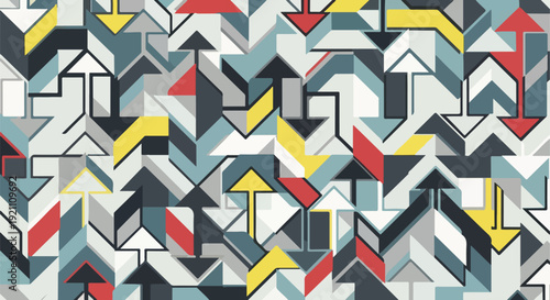 Abstract geometric pattern of arrows in various colors and directions