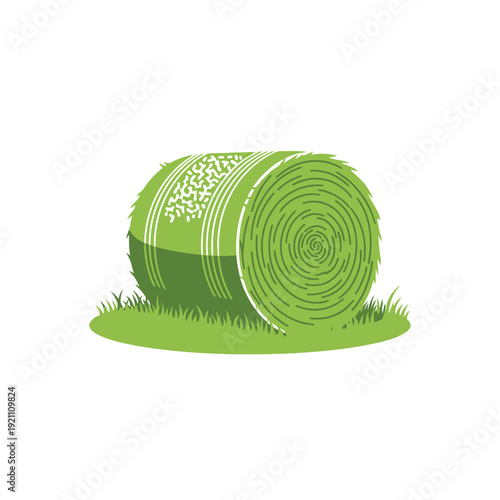 Illustration of two green hay bales resting on a grassy field