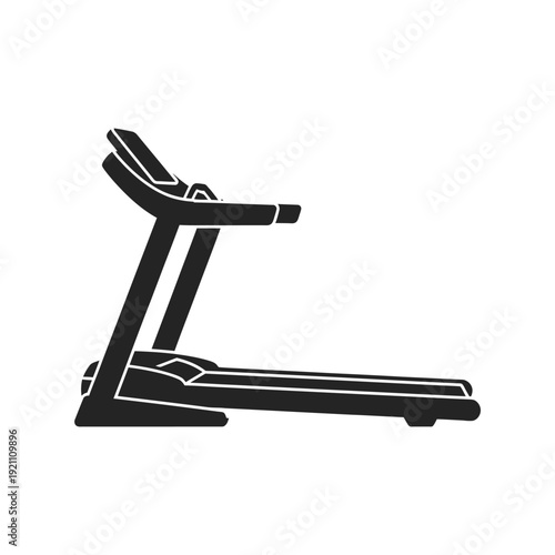 Simple black and white line drawing of a modern treadmill machine
