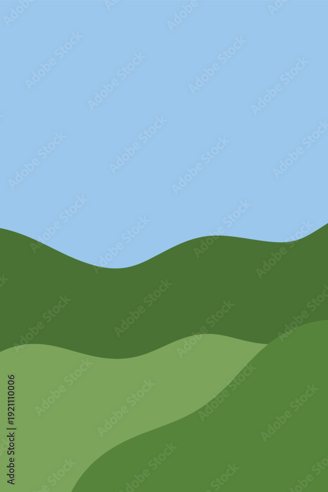 Obraz premium Minimalist Green Hills Landscape under Cerulean Blue Sky Background