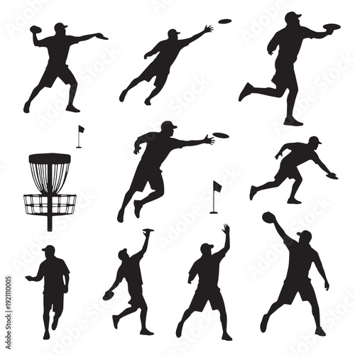 Black Disc Golf Silhouette Vector, High Quality Illustration on White Background
