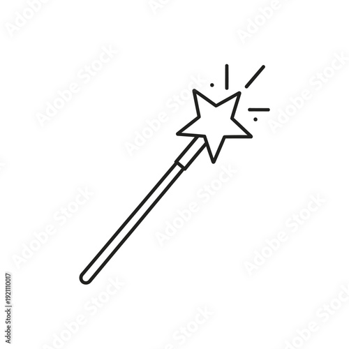 Simple line drawing of a magic wand with a sparkling star