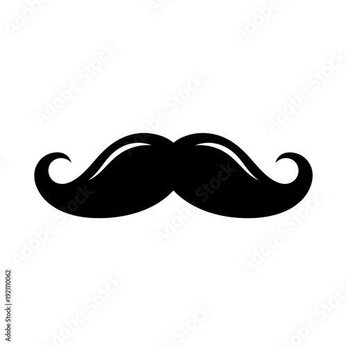 A simple black silhouette of a classic handlebar mustache