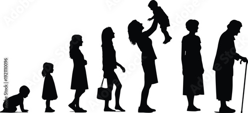 Silhouette of people in various ages and activities human family life cycle