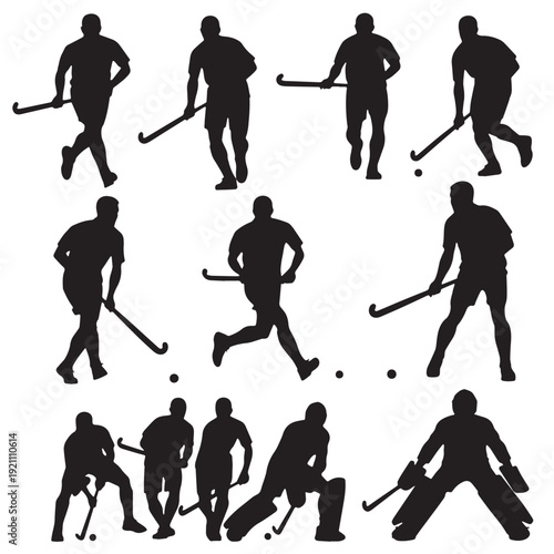 Black Field Hockey Silhouette Vector, High Quality Illustration on White Background