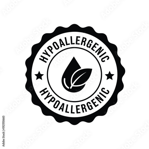 Vector illustration icon black and white hypoallergenic label with leaf icon