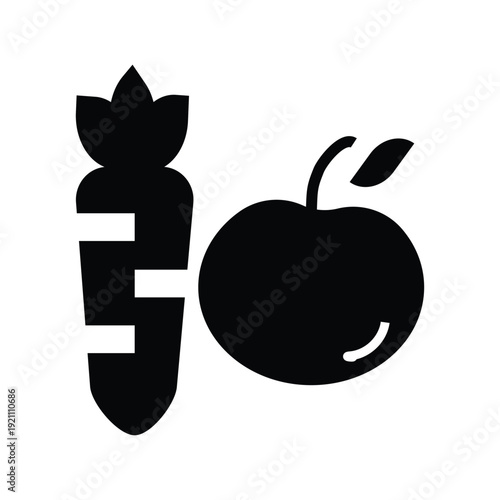 Fresh fruit and vegetable icon with apple and carrot silhouette
