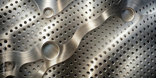 Abstract Brushed Metal Texture with Perforated Pattern and Curving Lines