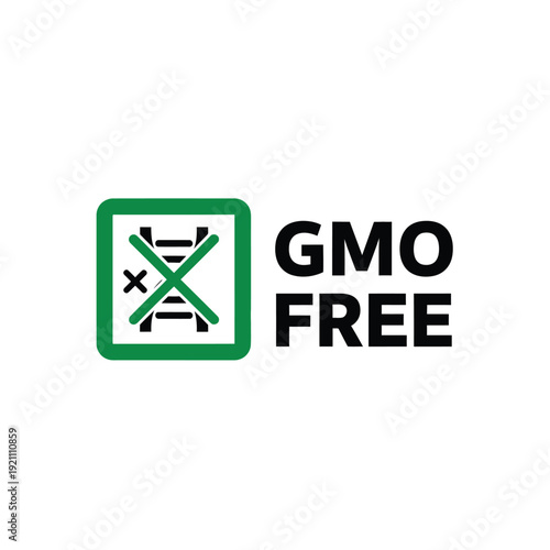 Vector illustration icon gmo free logo with dna symbol and green checkmark